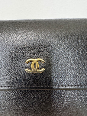 Chanel Vintage Black Leather Purse Gold HW