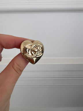 Chanel Gold Heart CC Metal Stud Earings