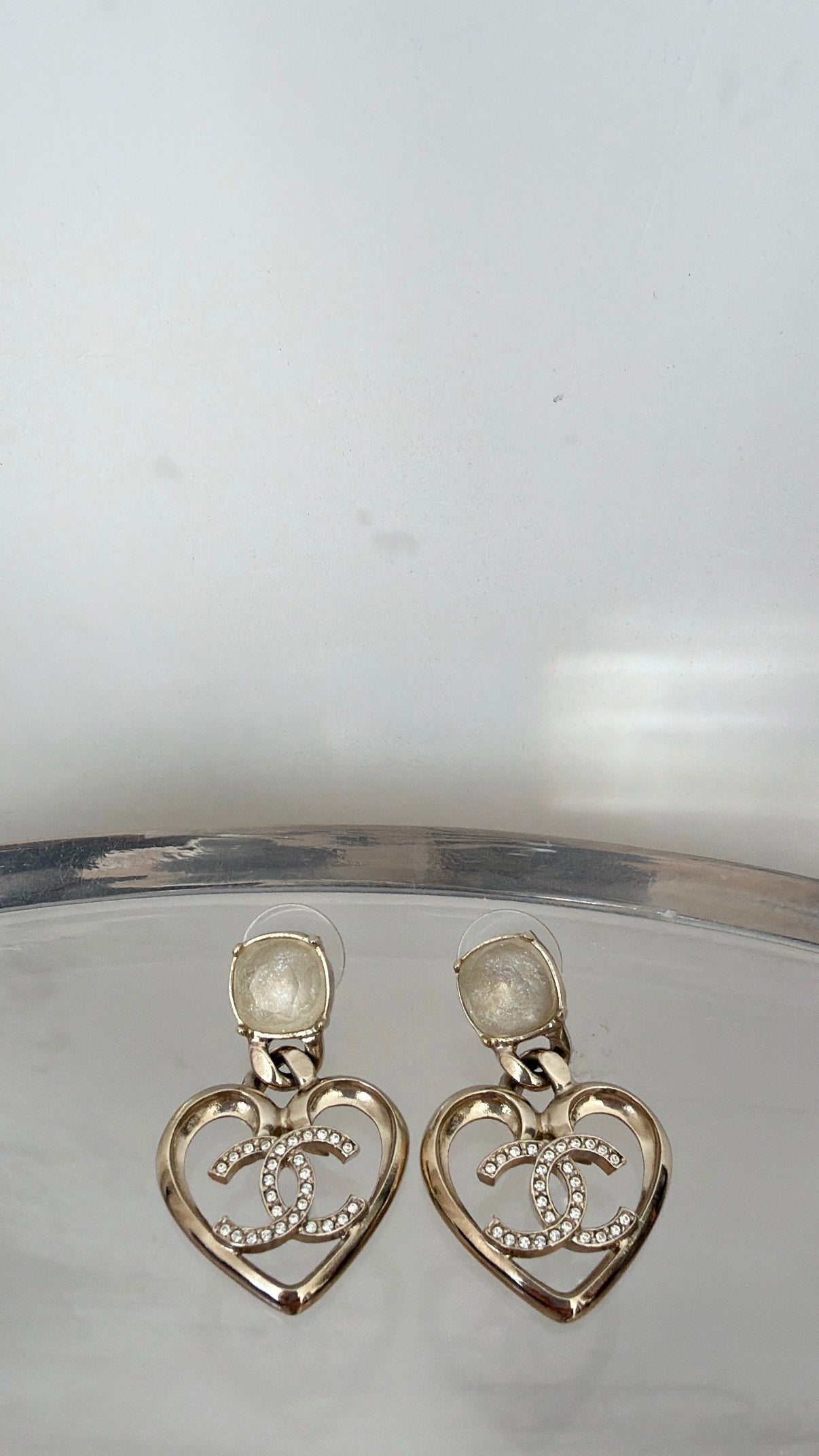 Chanel Gold Tone CC Drop and Crystal Stud Earrings