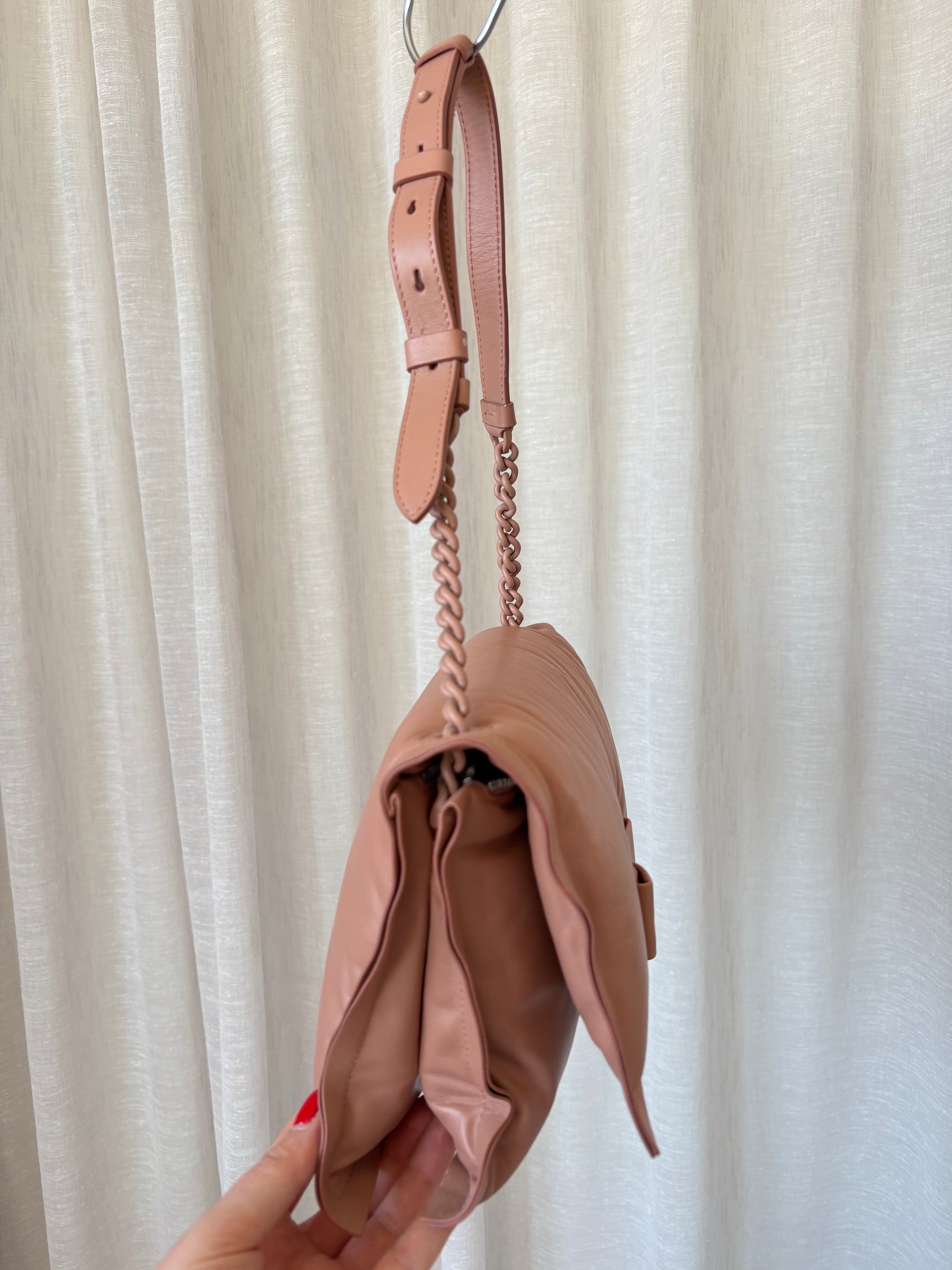 Salvatore Ferragamo Dust Rose Leather Pillow Chain Shoulder Bag