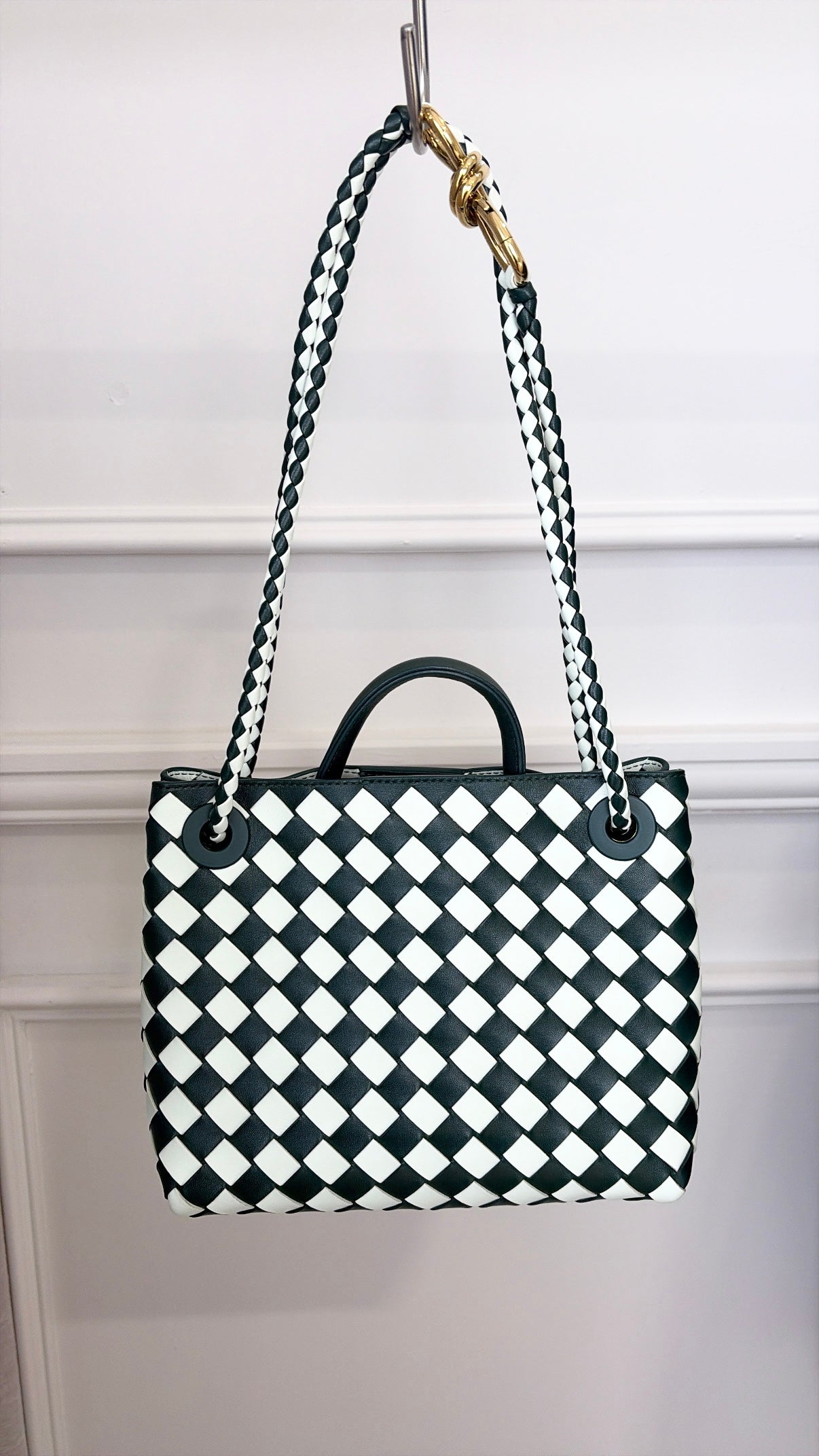 Bottega Veneta Green and White Intrecciato Small Andiamo Bag