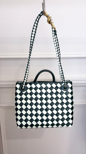 Bottega Veneta Green and White Intrecciato Small Andiamo Bag