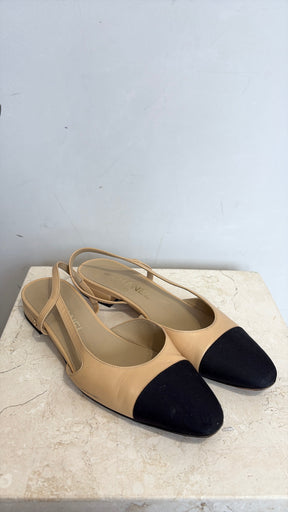 CHANEL Beige Sling Back With Black Toe, 37.5C