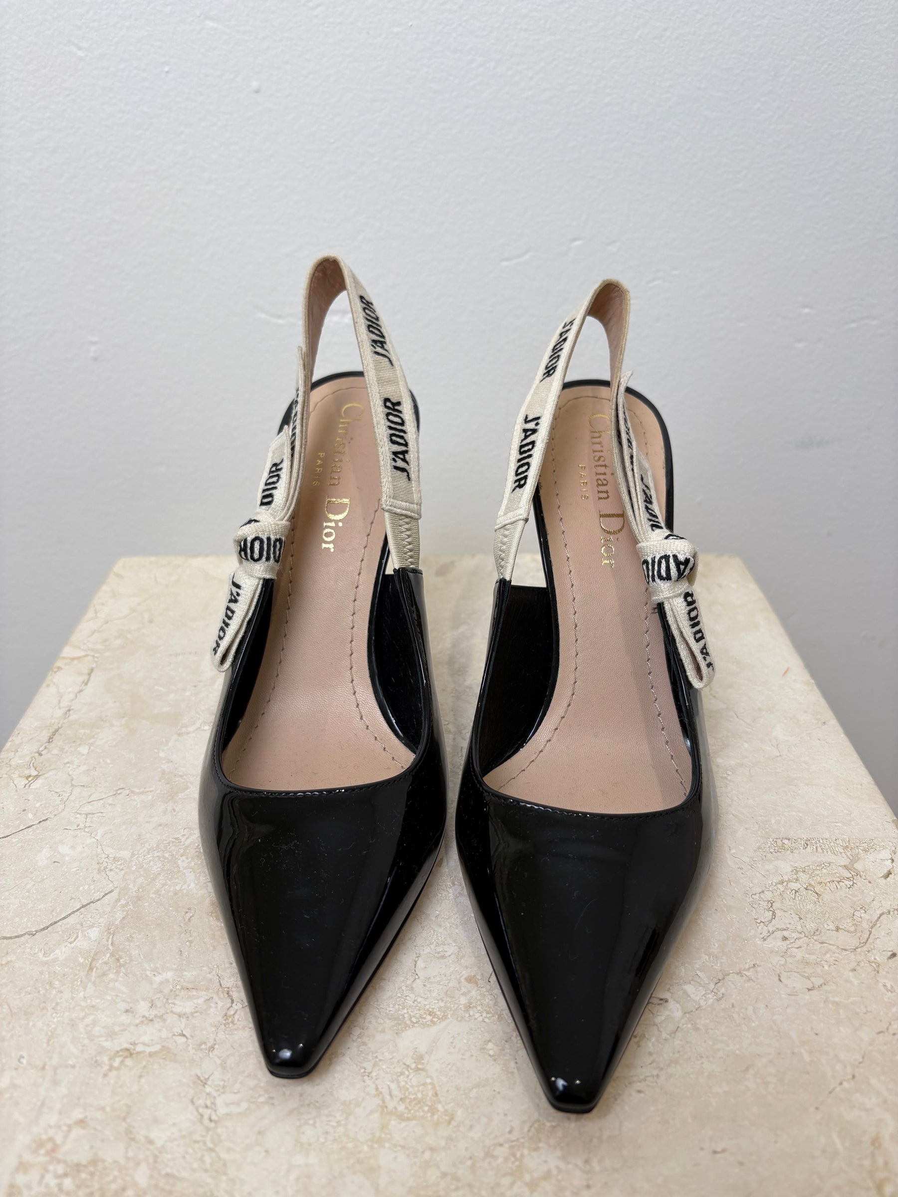 Dior Black Patent Leather J'adior Sling Backs, 36.5 D