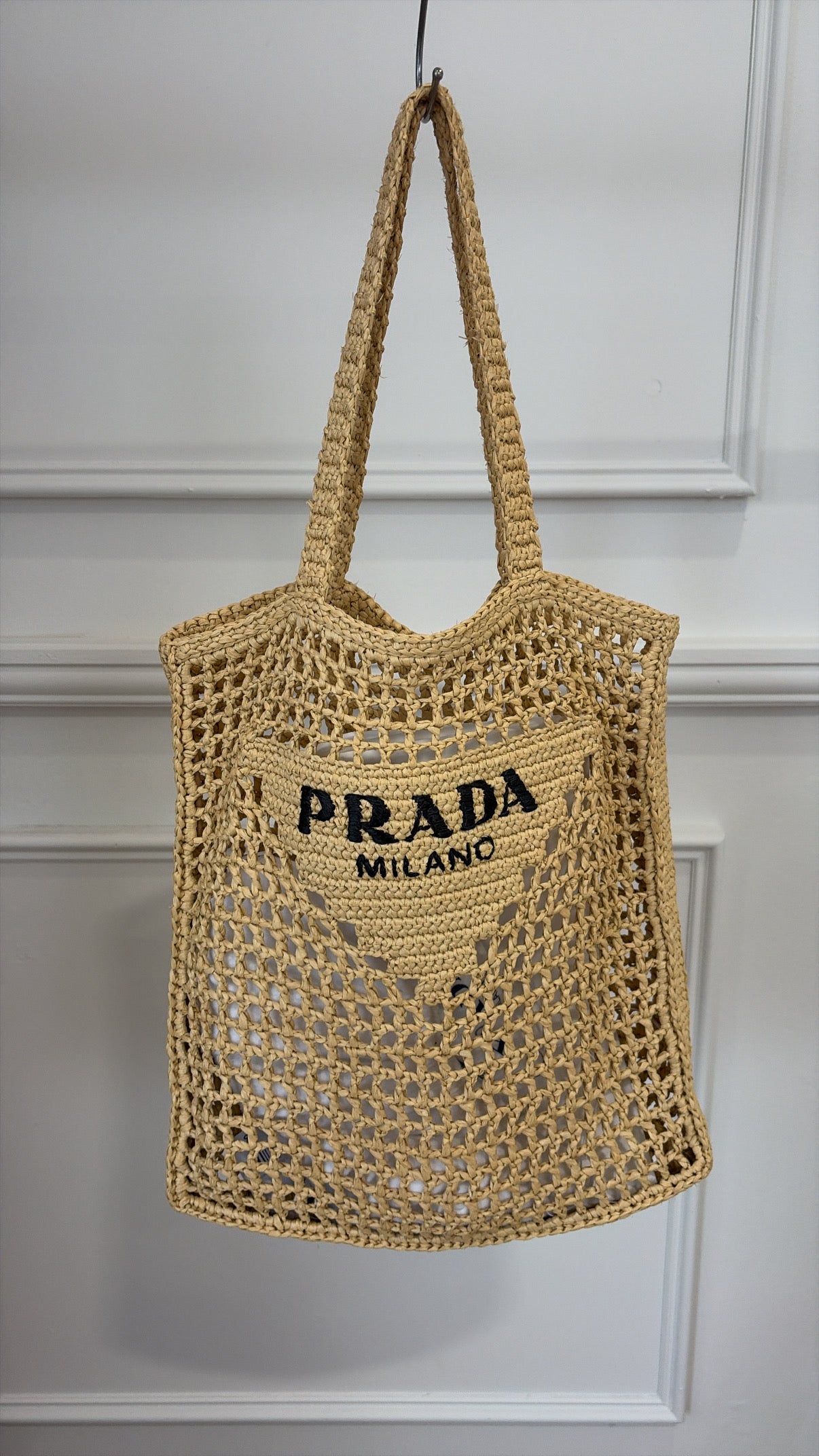 Prada Raffia Logo Tote