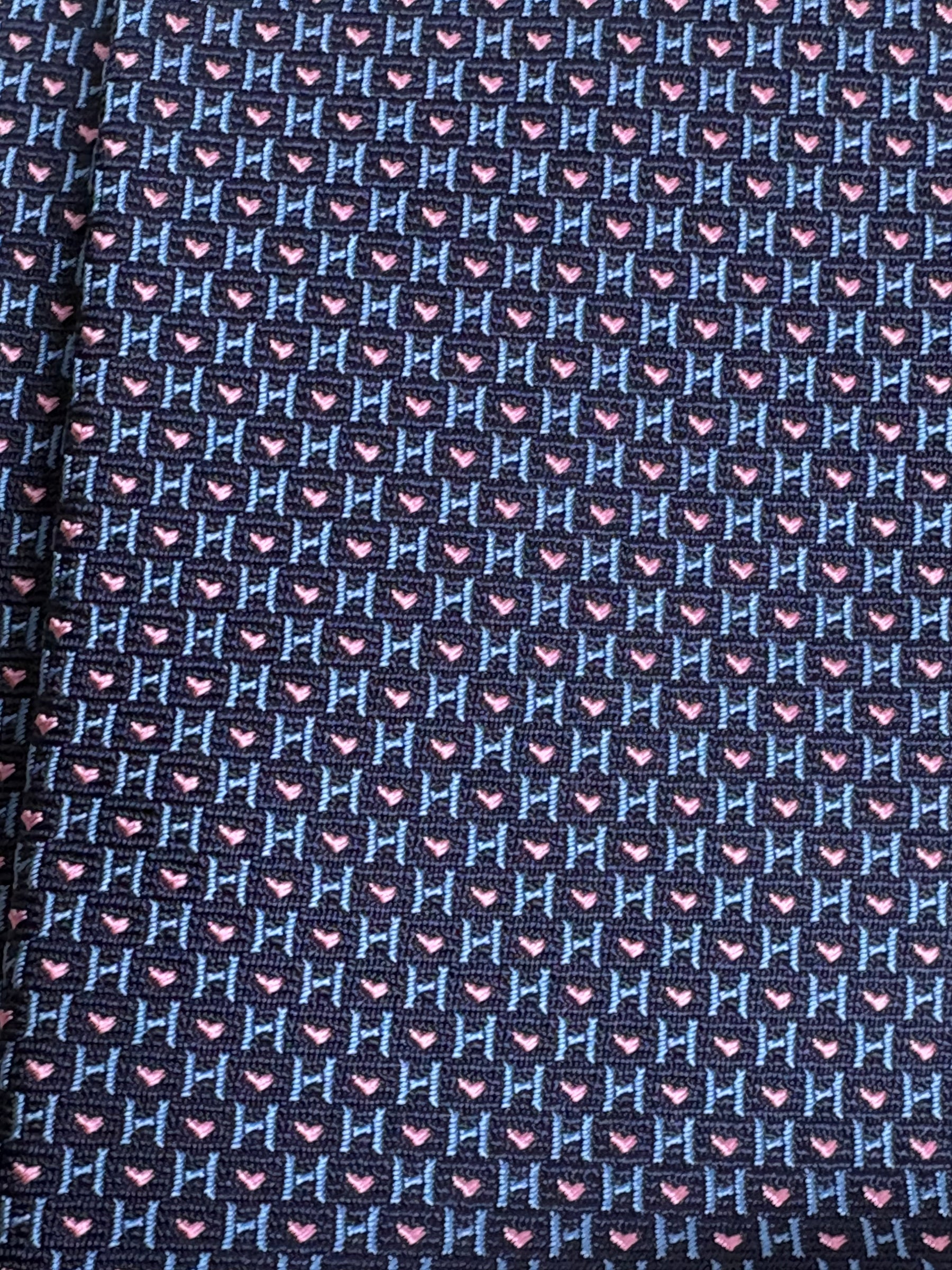 Hermès Navy and Pink Heart Logo Tie