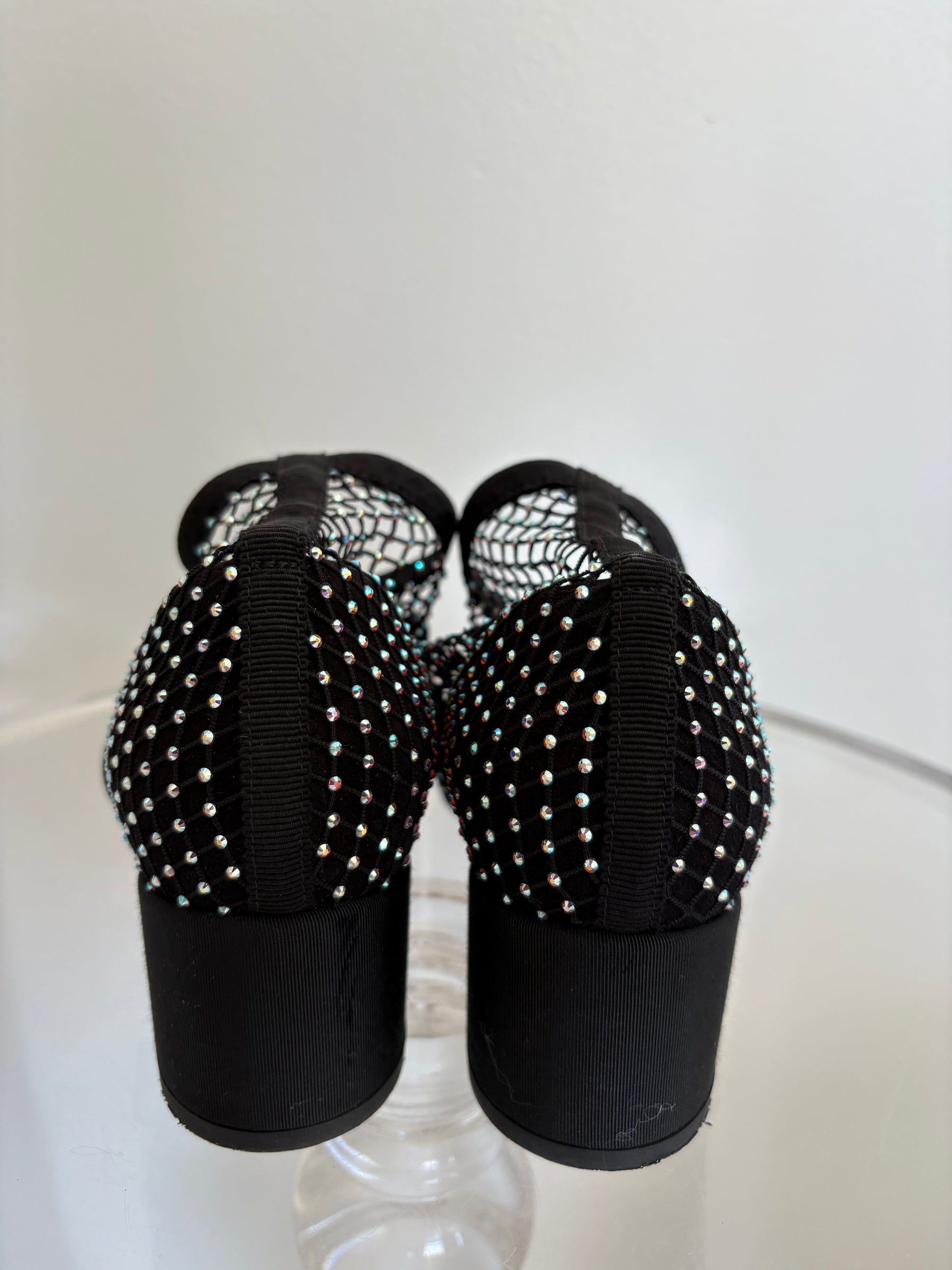 Chanel Black Crystal Net Sock Pump Heels, 36C