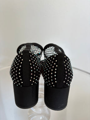 Chanel Black Crystal Net Sock Pump Heels, 36C
