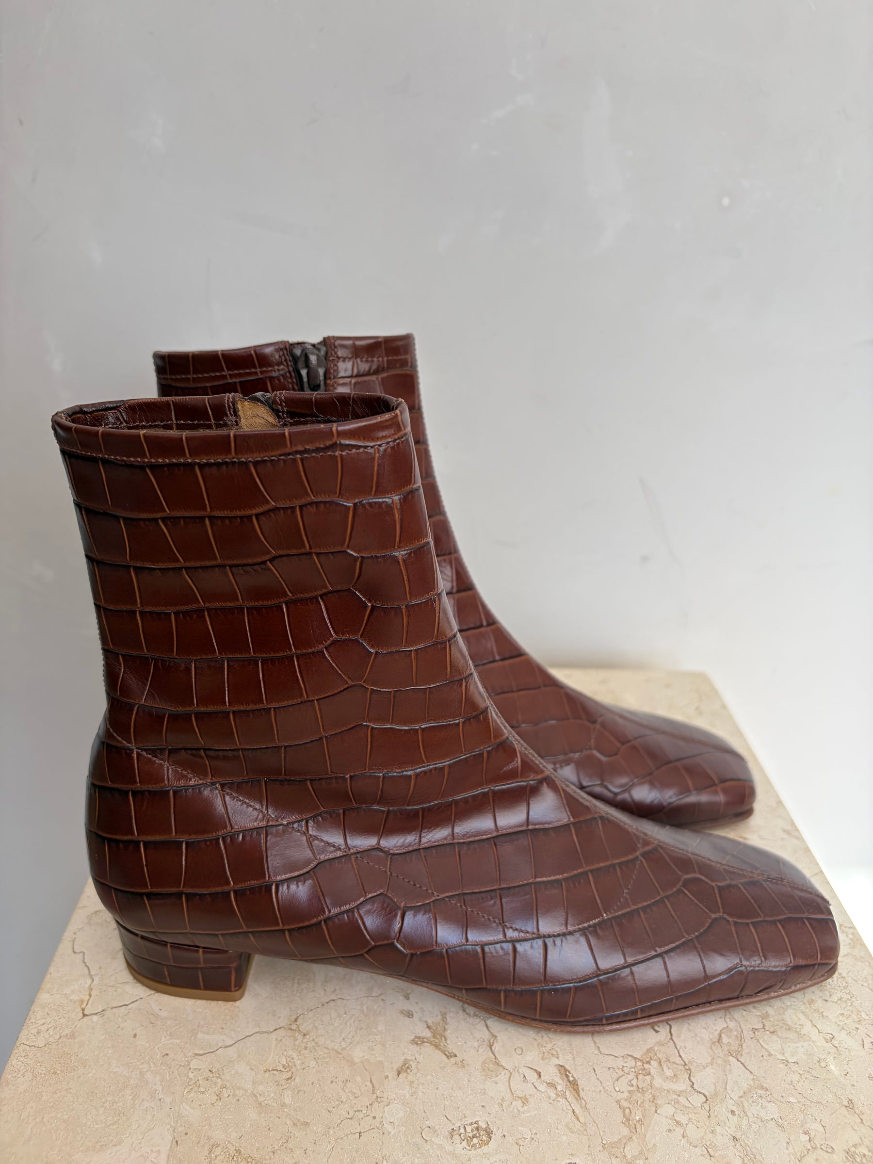 By Far Mock Croc Effect Ankle Boots Brown, 38