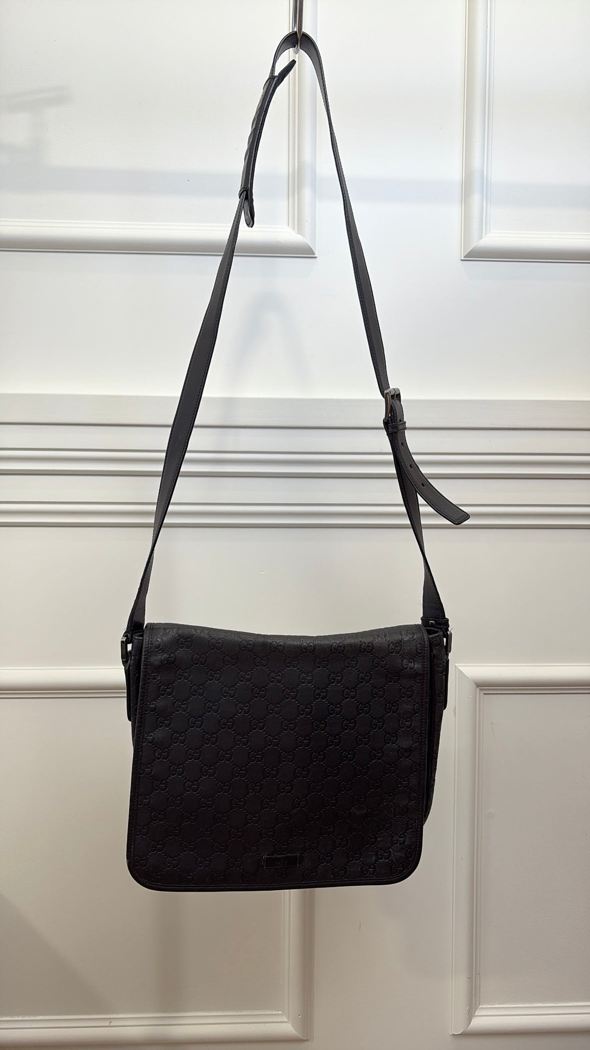 Gucci Black Monogram Embossed Leather Satchel Bag