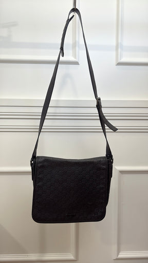 Gucci Black Monogram Embossed Leather Satchel Bag