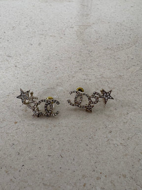 Chanel Gold Tone and Crystal CC No 5 Stud Earrings