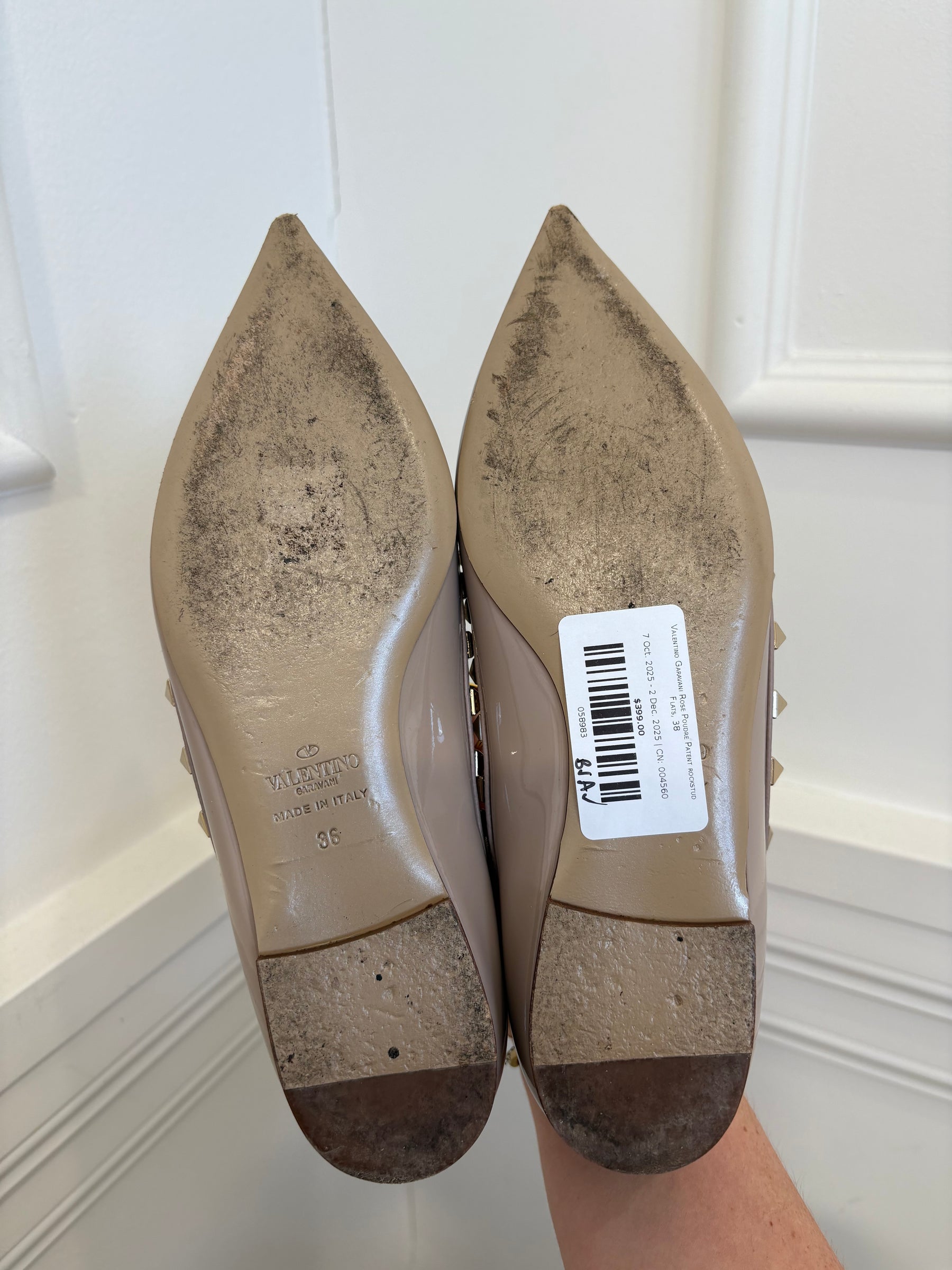 Valentino Garavani Rose Poudre Patent Rockstud Flats, 36