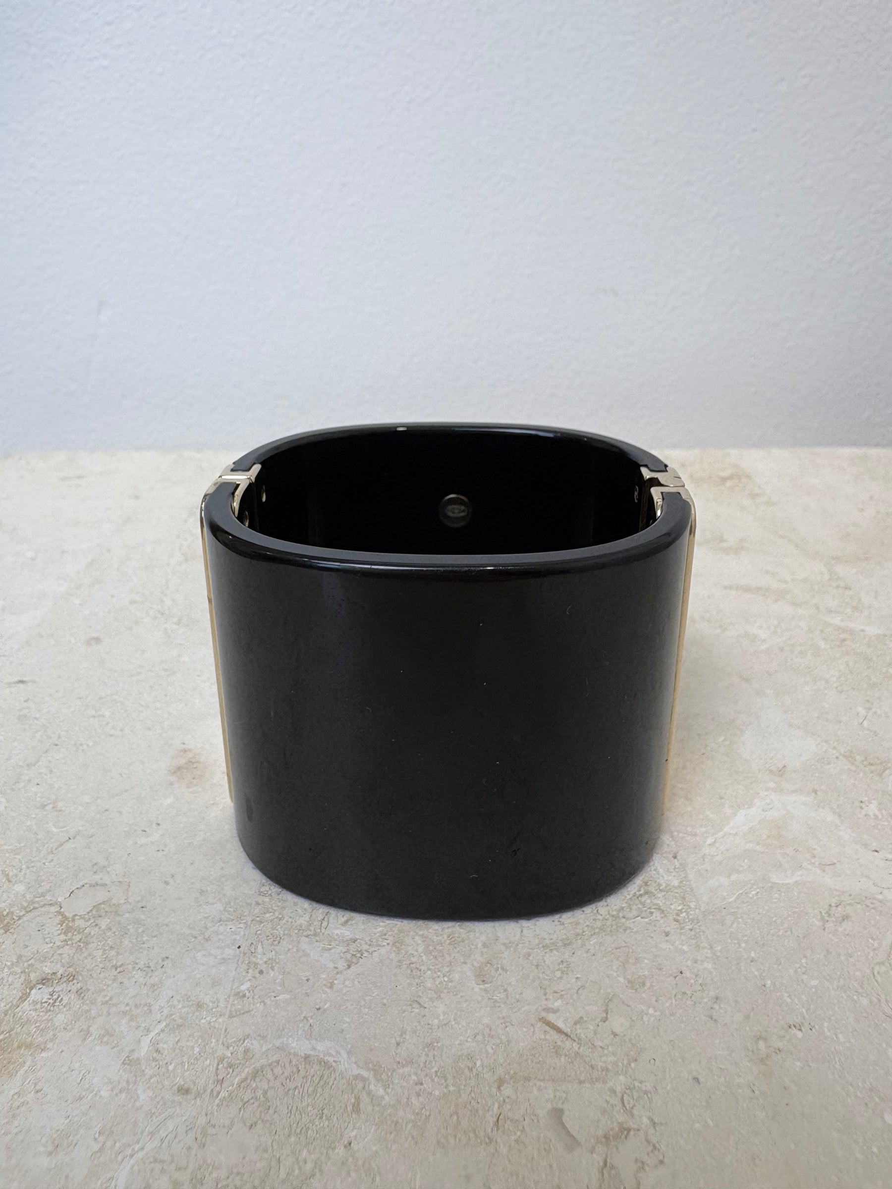 Chanel Black and Gold Tone Acrylic Cuff