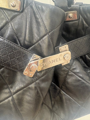Chanel Large Leather Quilted Tote with Silver Hardware