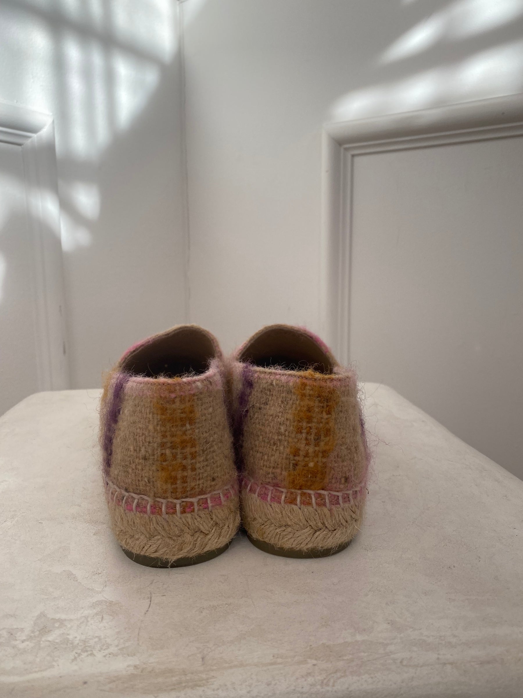 Chanel Beige and Pink Check Wool Logo Espadrille, 41