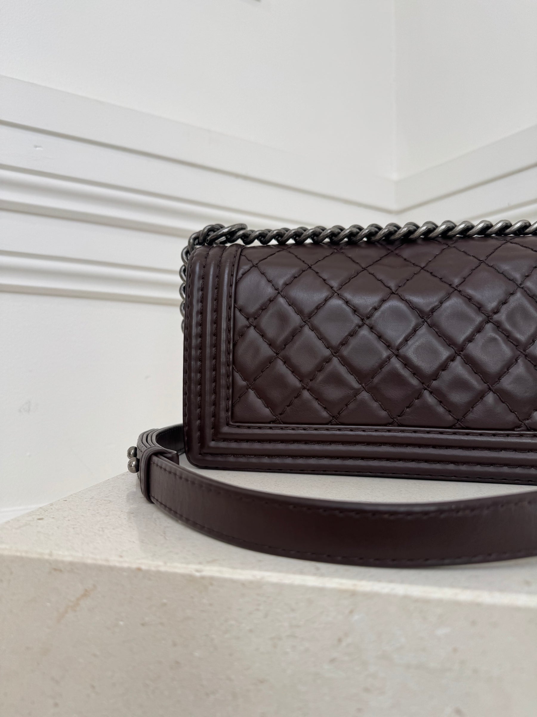 Chanel Dark Brown Leather Medium Boy Bag