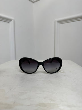 Chanel Black Round Tweed Arm Sunglasses