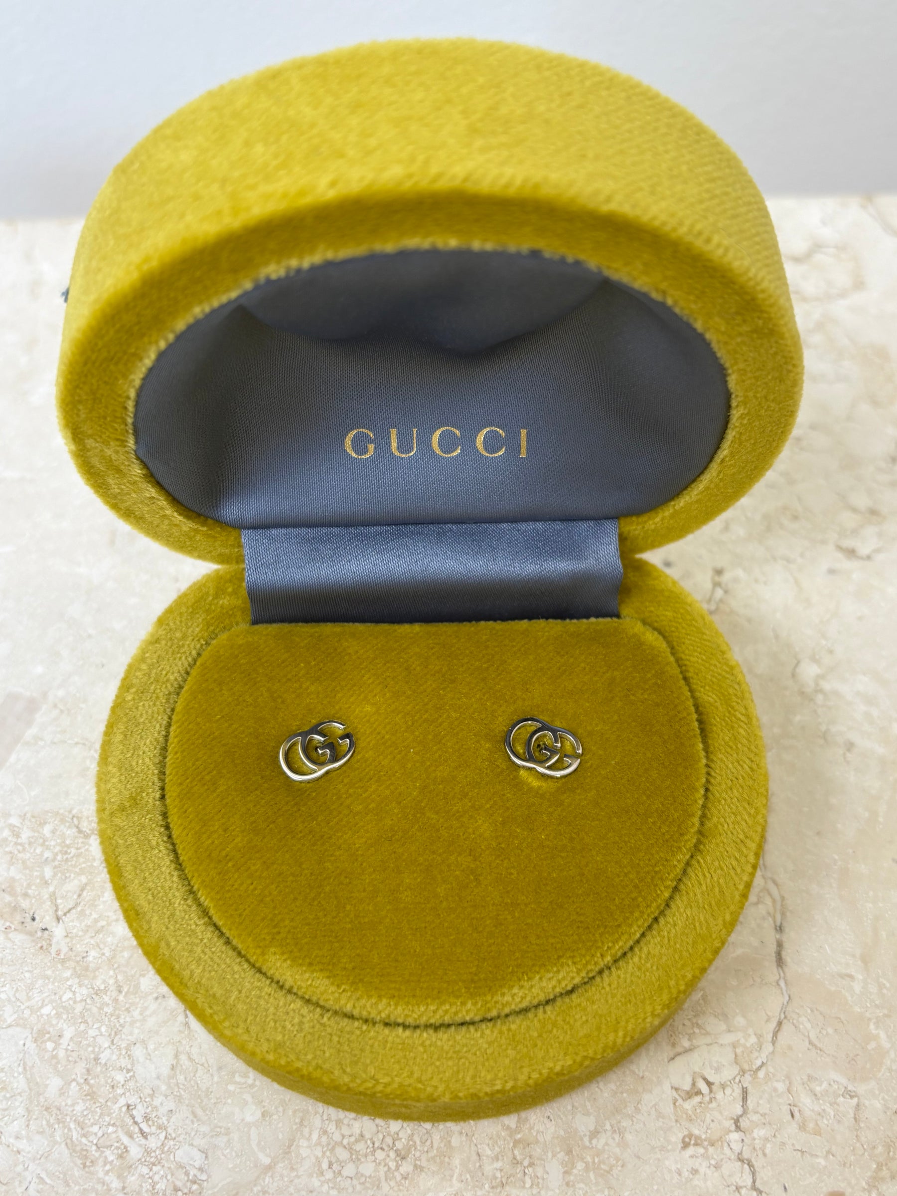 Gucci White Gold Marmont Studs