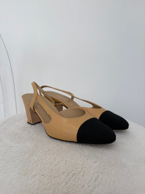Chanel Beige and Black Heeled Slingback, 36