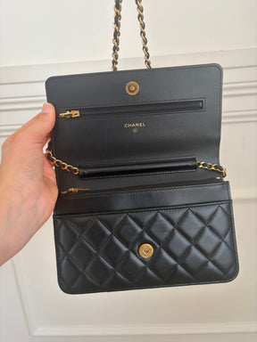 Chanel Black Lambskin Leather Wallet on Chain with Gold Hardware