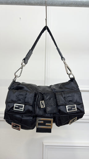 Fendi Black Nylon Multi Pocket Convertible Baguette Bag