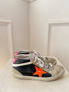 Golden Goose Mid Star High Top Sneakers Fluro Orange Star, 38