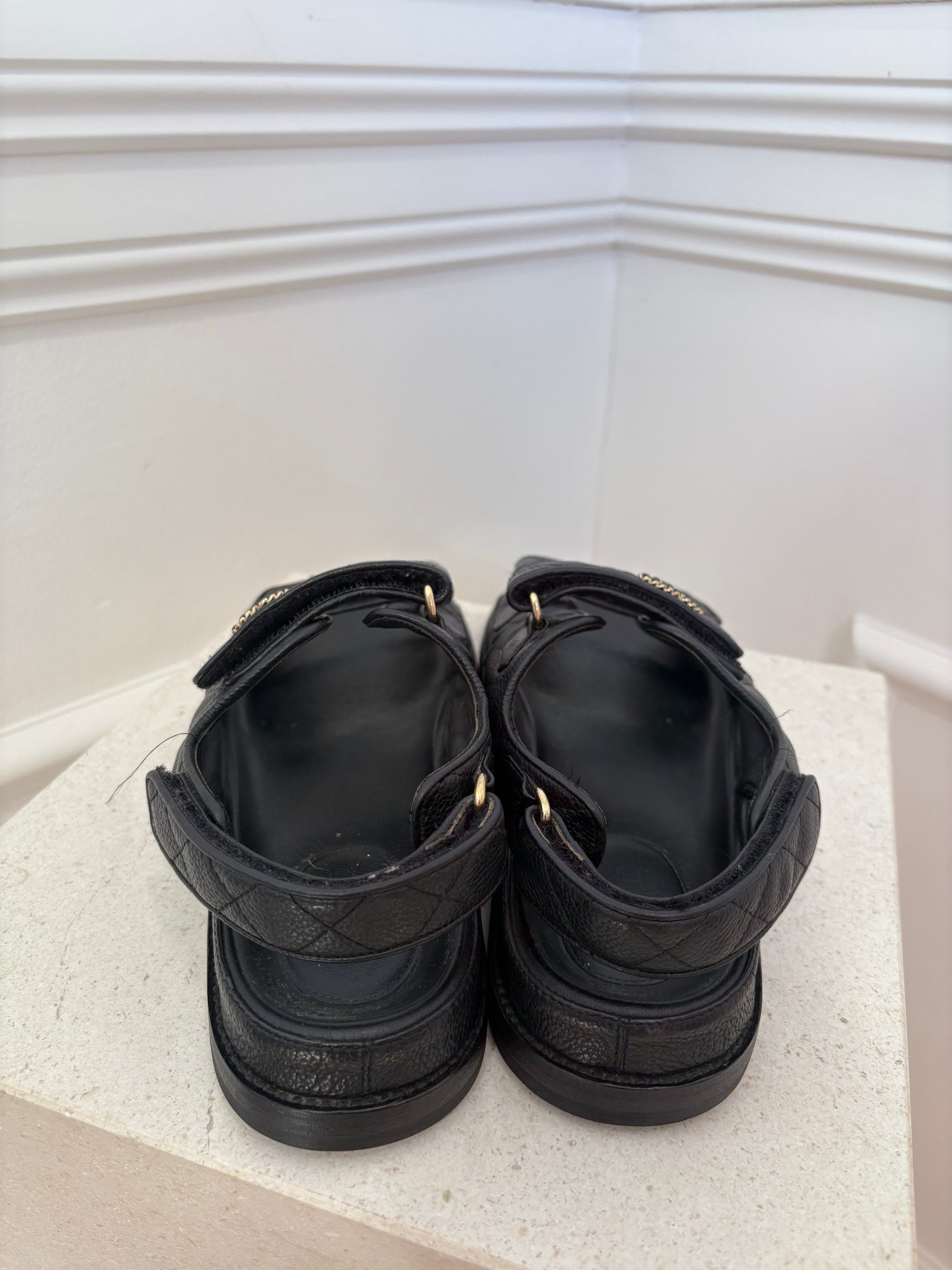 Chanel Black Caviar Leather Dad Sandals, 39
