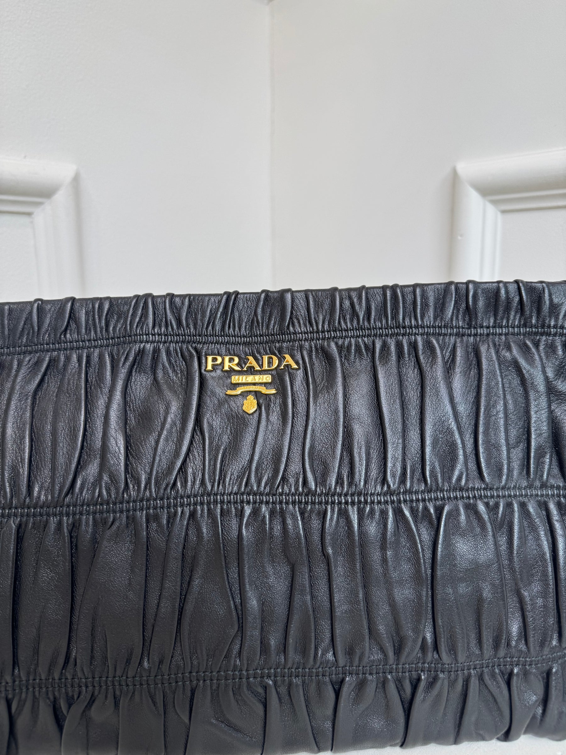 Prada Black Matelasse Logo Pouch