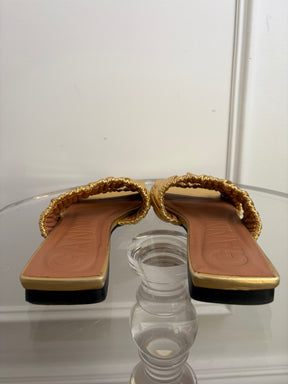 Ganni Gold Double Strap Slides, 37