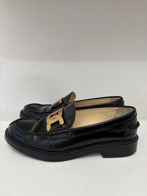 Tod's Black Leather Logo Loafers, 37.5