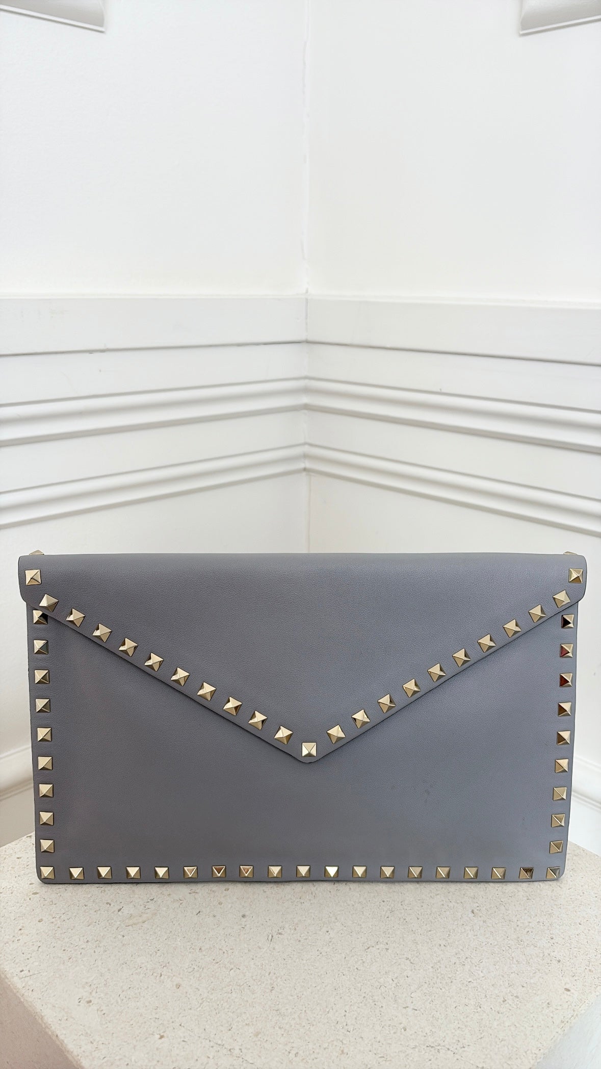 Valentino Garavani Grey Leather Rockstud Envelope Pouch