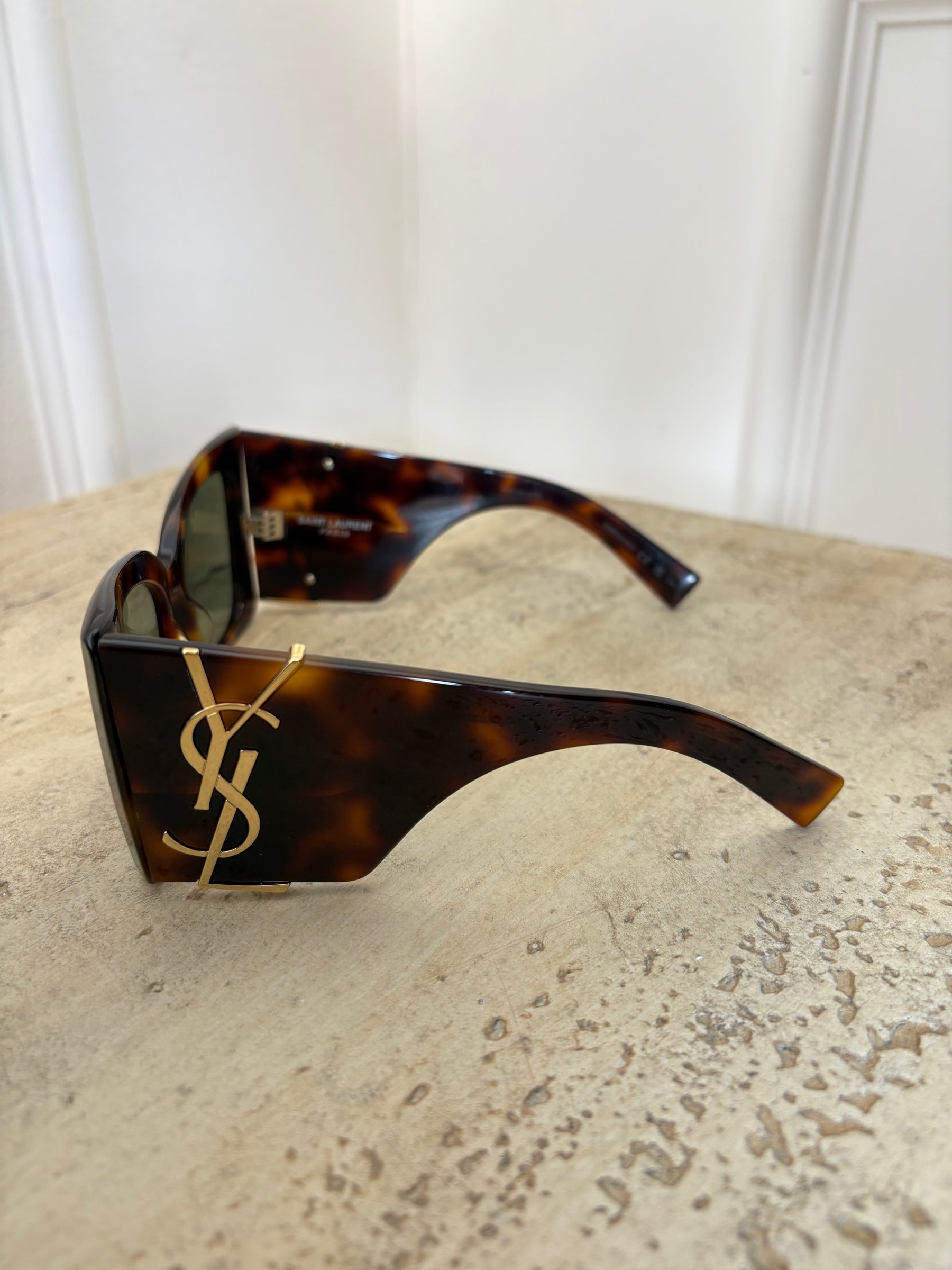 Saint Laurent Tortoishell Butterfly Logo Sunglasses