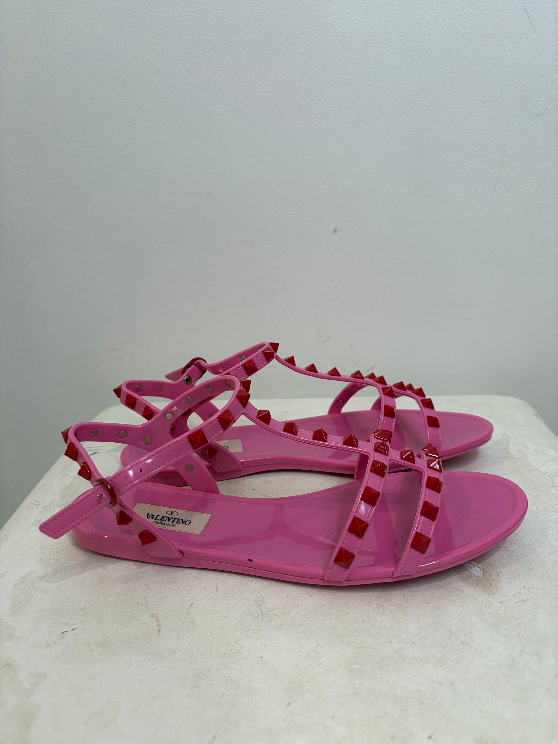 Valentino Rockstud PVC Sandals Pink And Red, 39