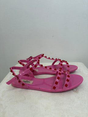 Valentino Rockstud PVC Sandals Pink And Red, 39