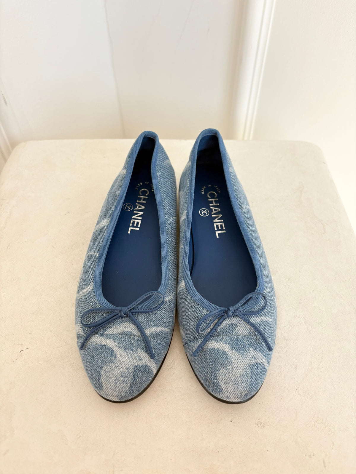 Chanel Blue Denim Logo Ballet Flats, 36.5