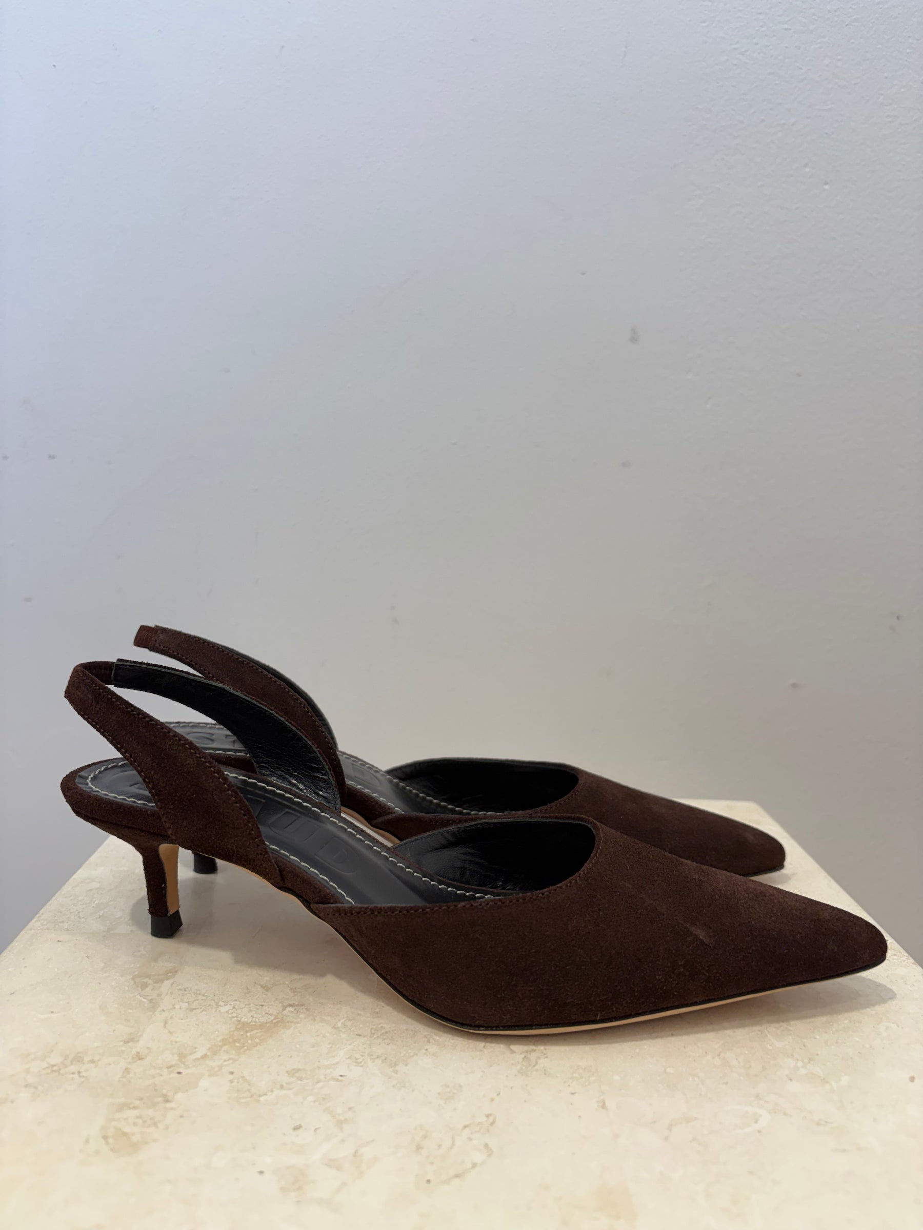 Staud Brown Suede Pointed Slingback, 37