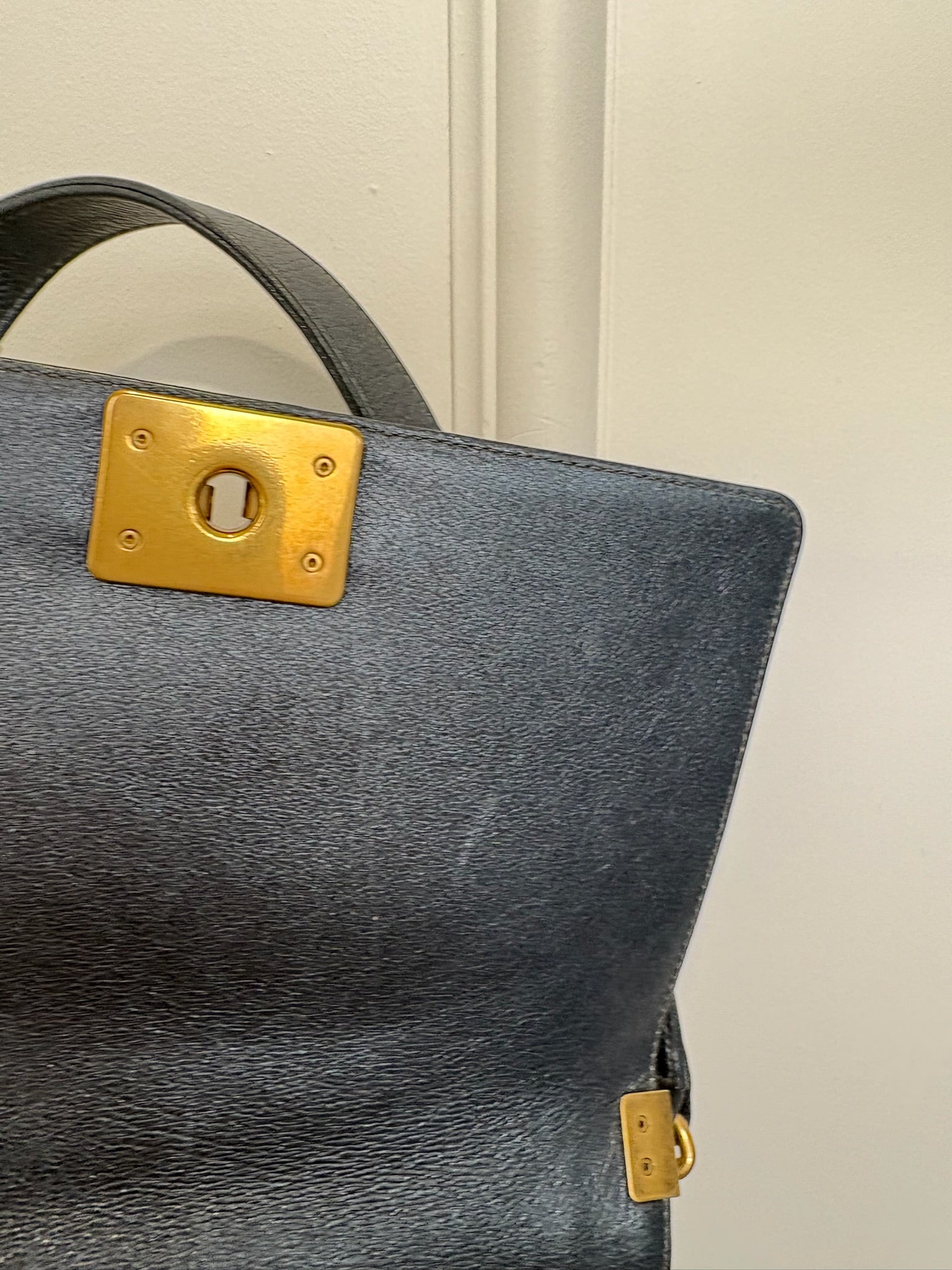 Chanel Charcoal Metallic Leather Old Medium Boy Bag
