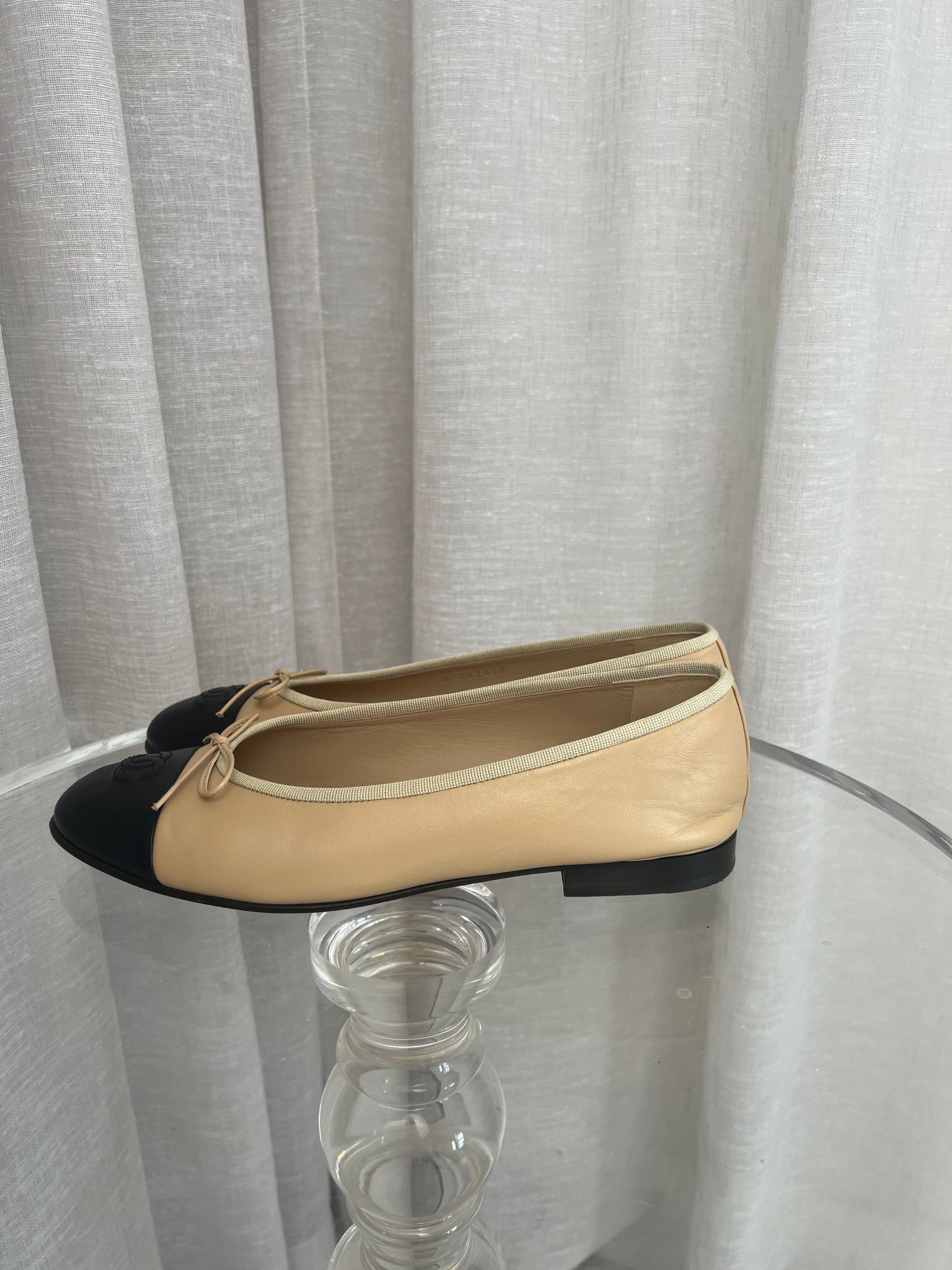 Chanel Beige and Black Ballet Flats, 40.5