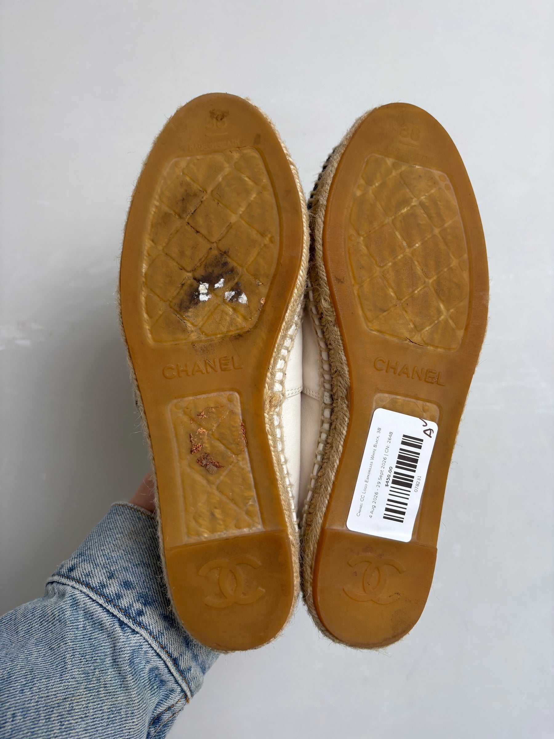 Chanel CC Logo Espadrilles White Black, 38