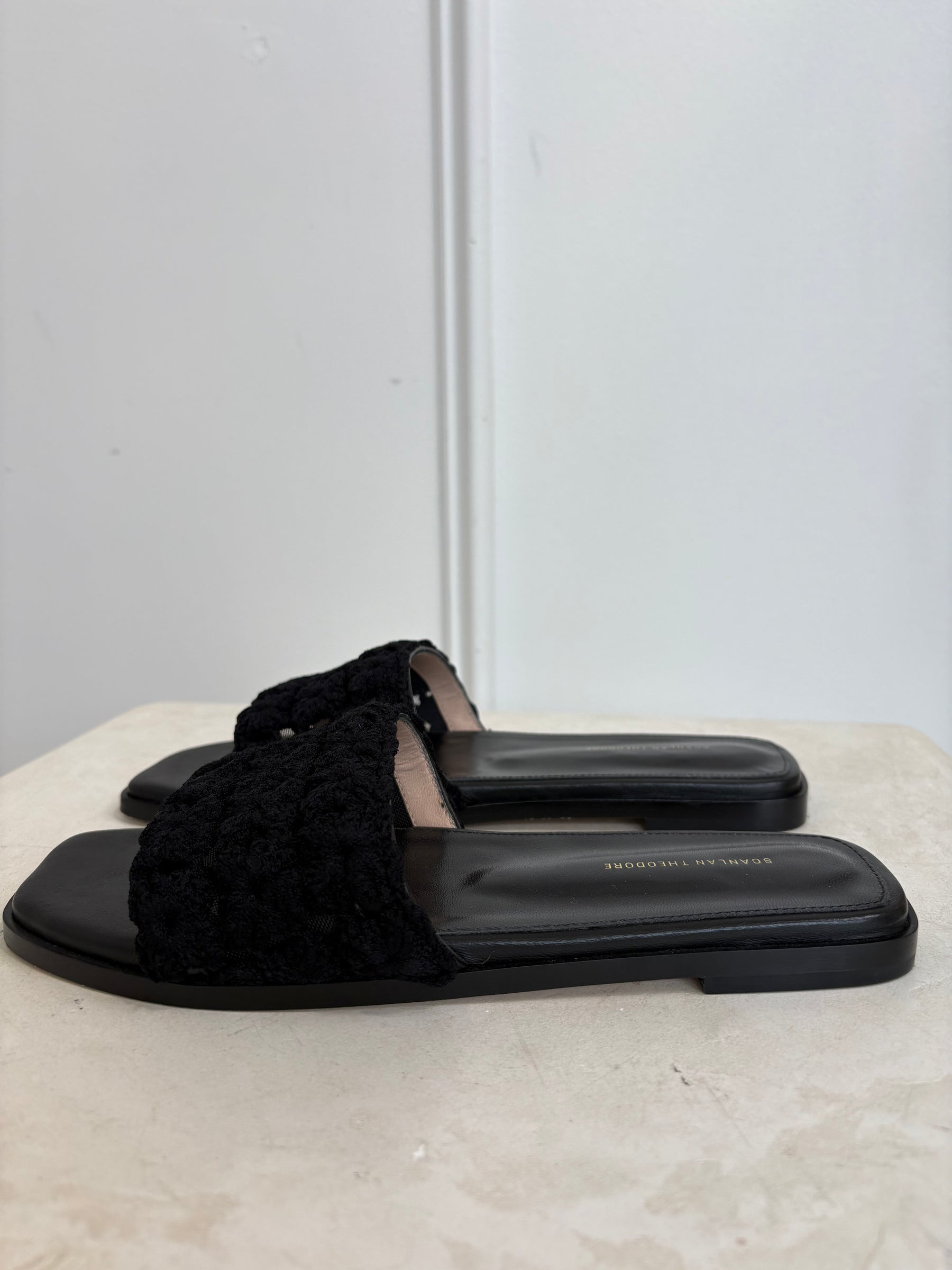 Scanlan Theodore Black Crochet Knit Slides, 38