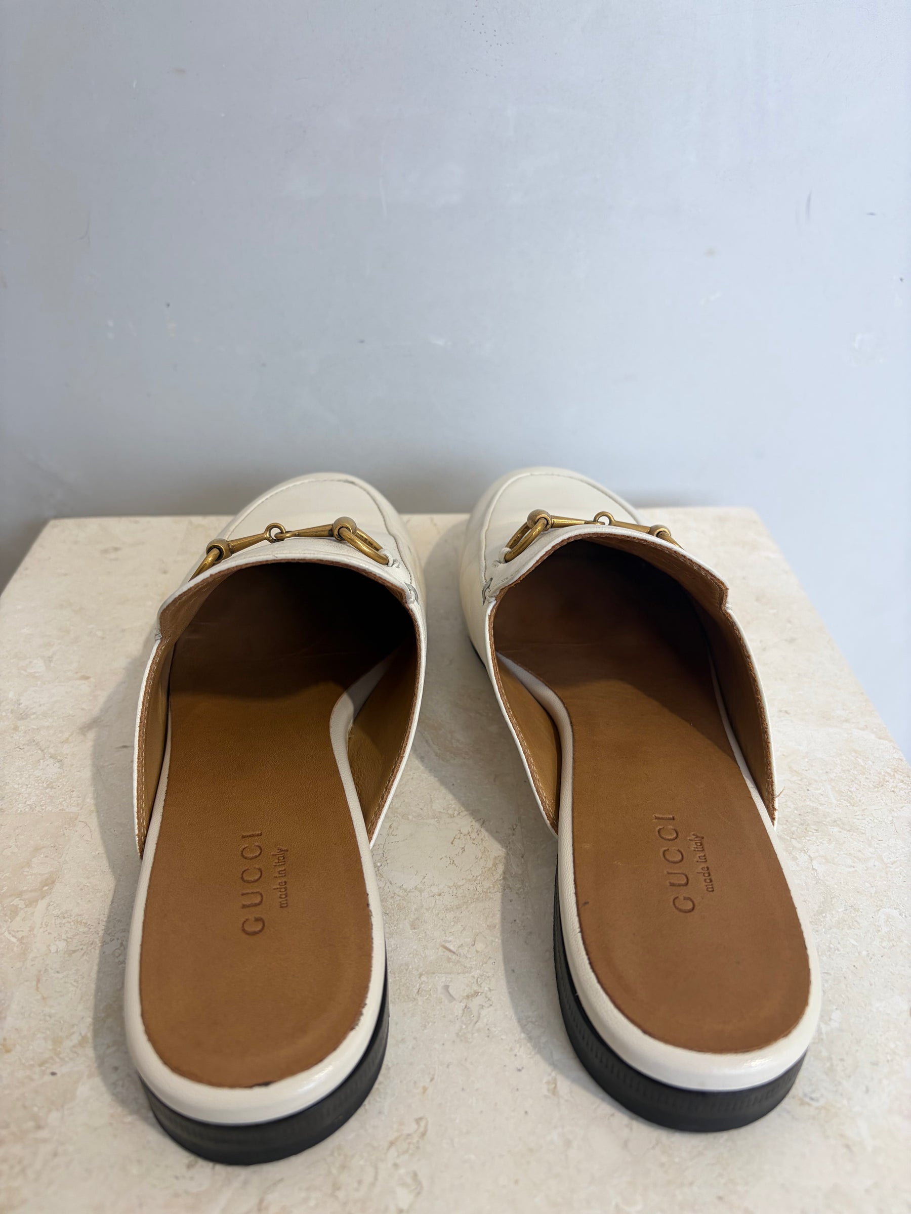 Gucci White Leather Princeton Mules, 36
