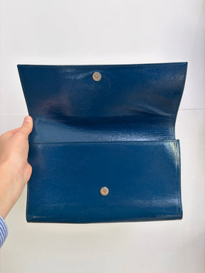 Saint Laurent Teal Patent Leather Logo Cluth