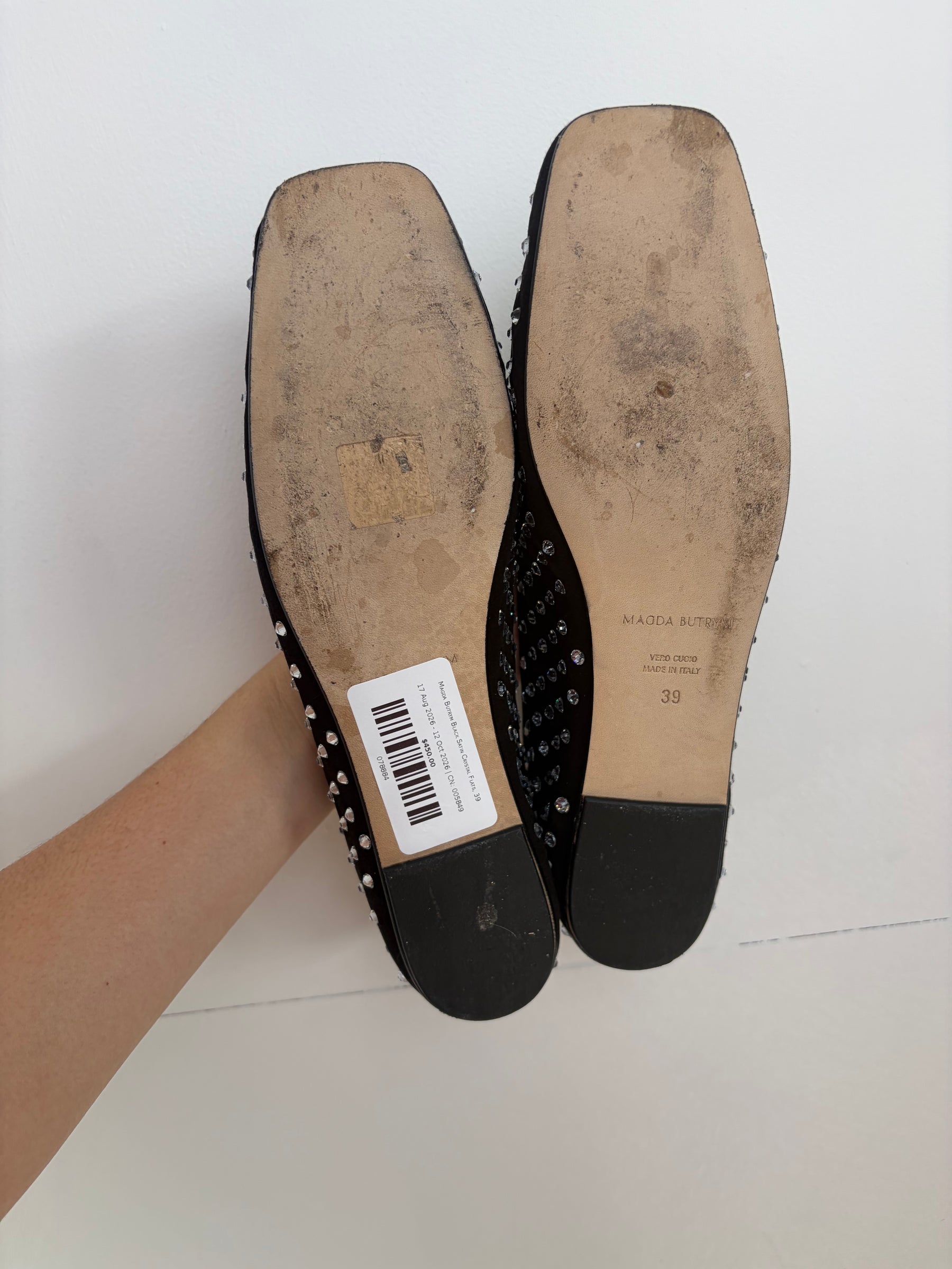 Magda Butrym Black Satin Crystal Flats, 39