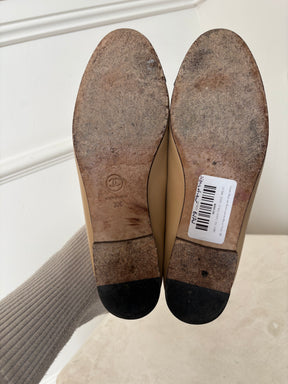 Chanel Beige and Black Leather Ballet Flats, 39