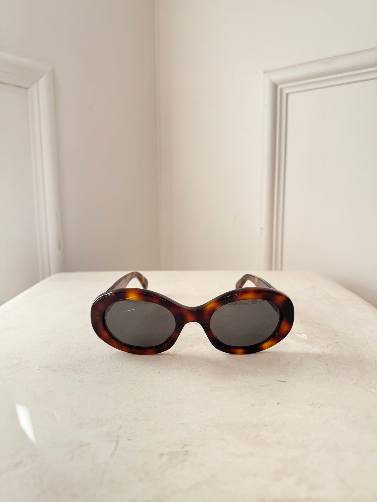 Celine Tortoiseshell Oval Triomphe Sunglasses