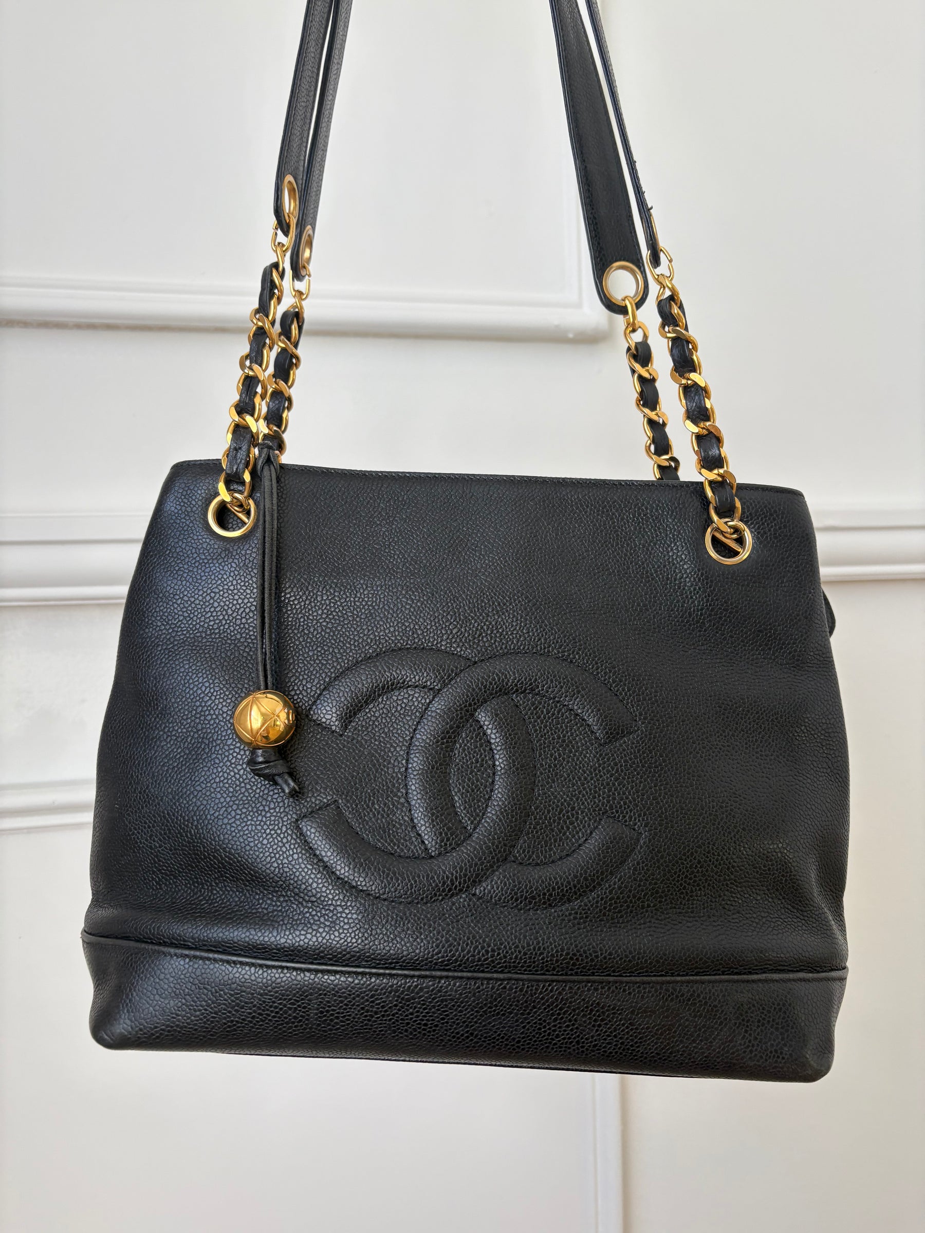 Chanel Vintage Coco Mark Chain Tote Bag Black