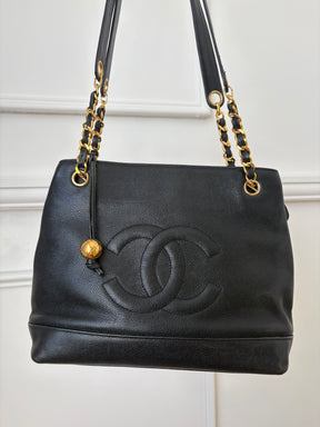 Chanel Vintage Coco Mark Chain Tote Bag Black