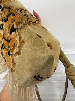 Loewe Tapestry Print Suede Fringed Flamenco Bag