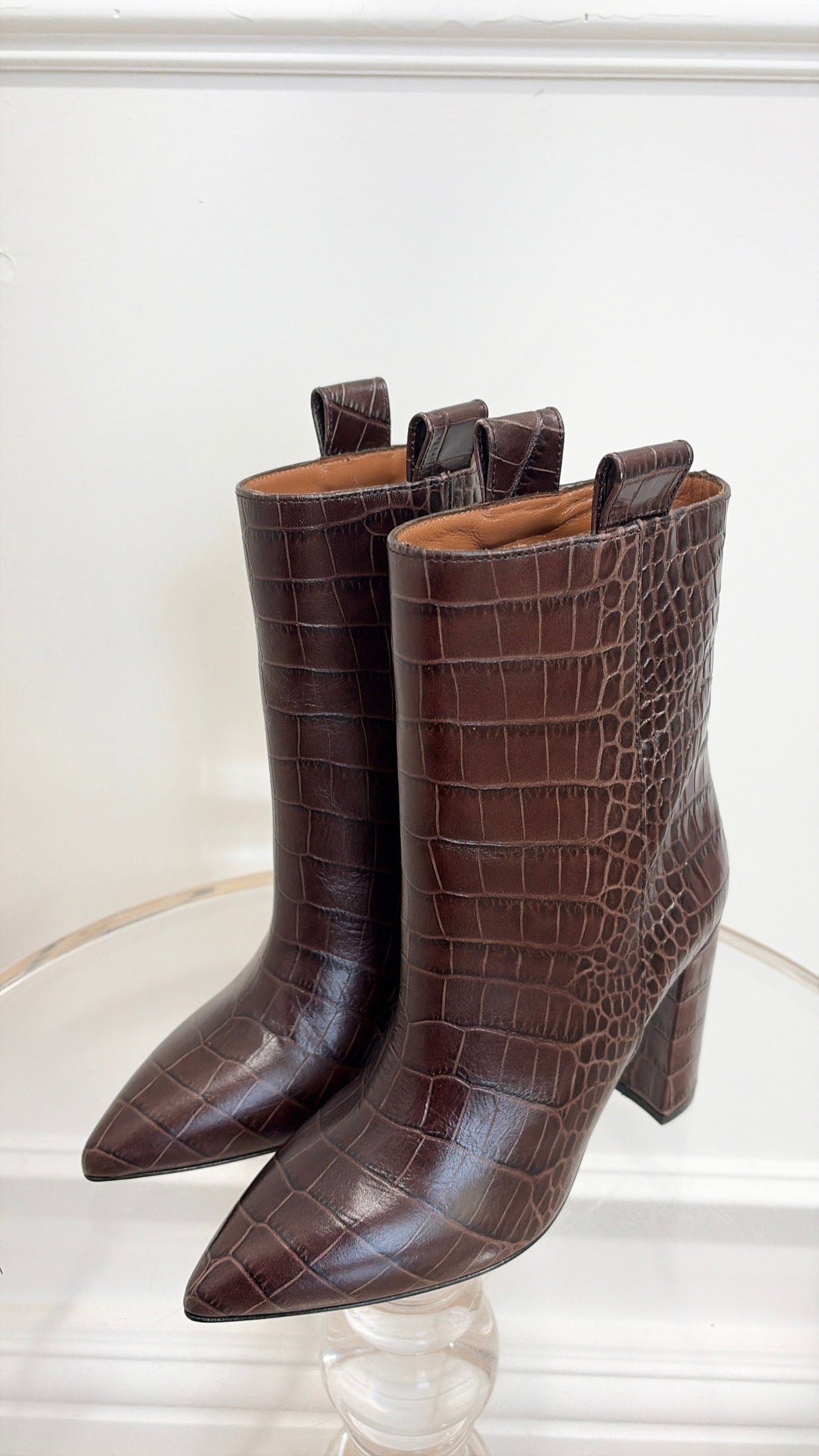 Paris Texas Brown Croc Embossed Heeled Ankle Boots, 36